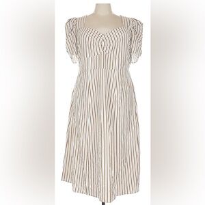 DANIELLE BERNSTEIN White and Brown Striped Midi Dress